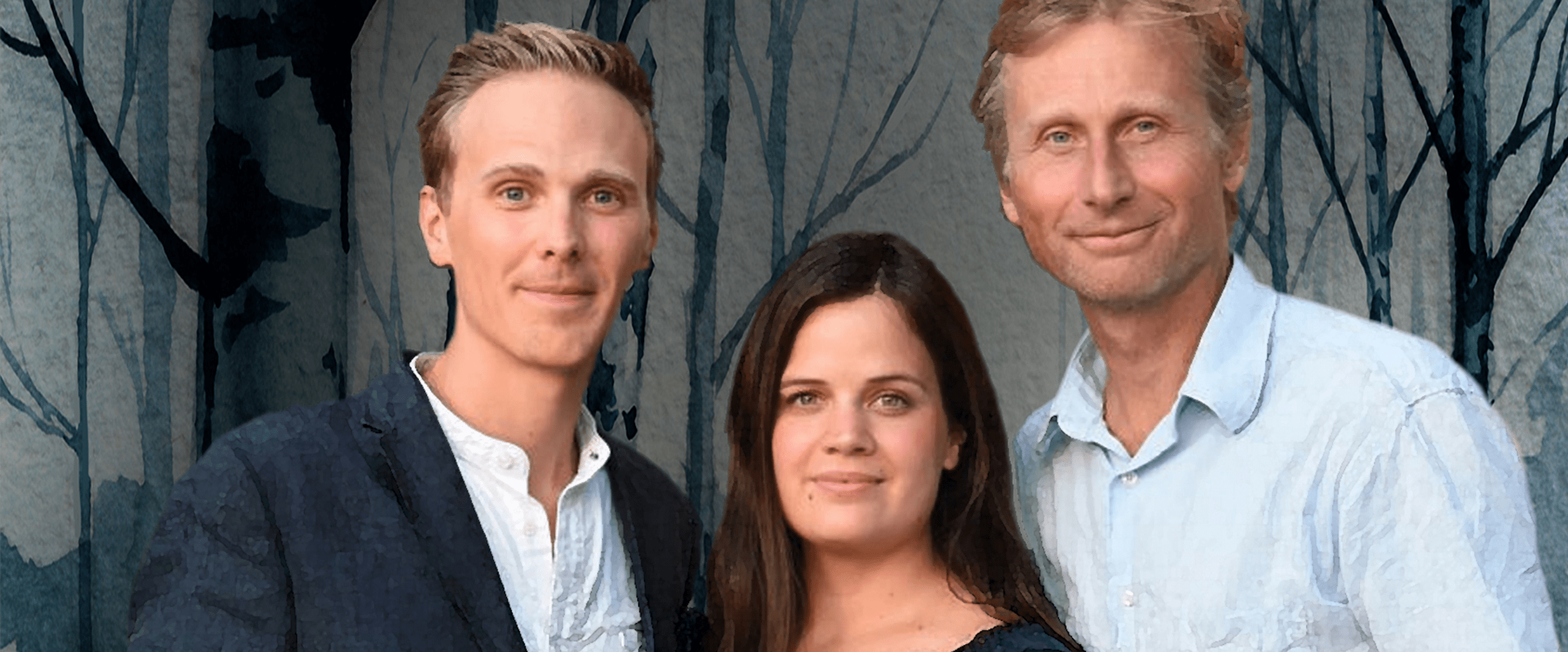 Jakob, Josefin och Mats ler in i kameran klädda i blått.
