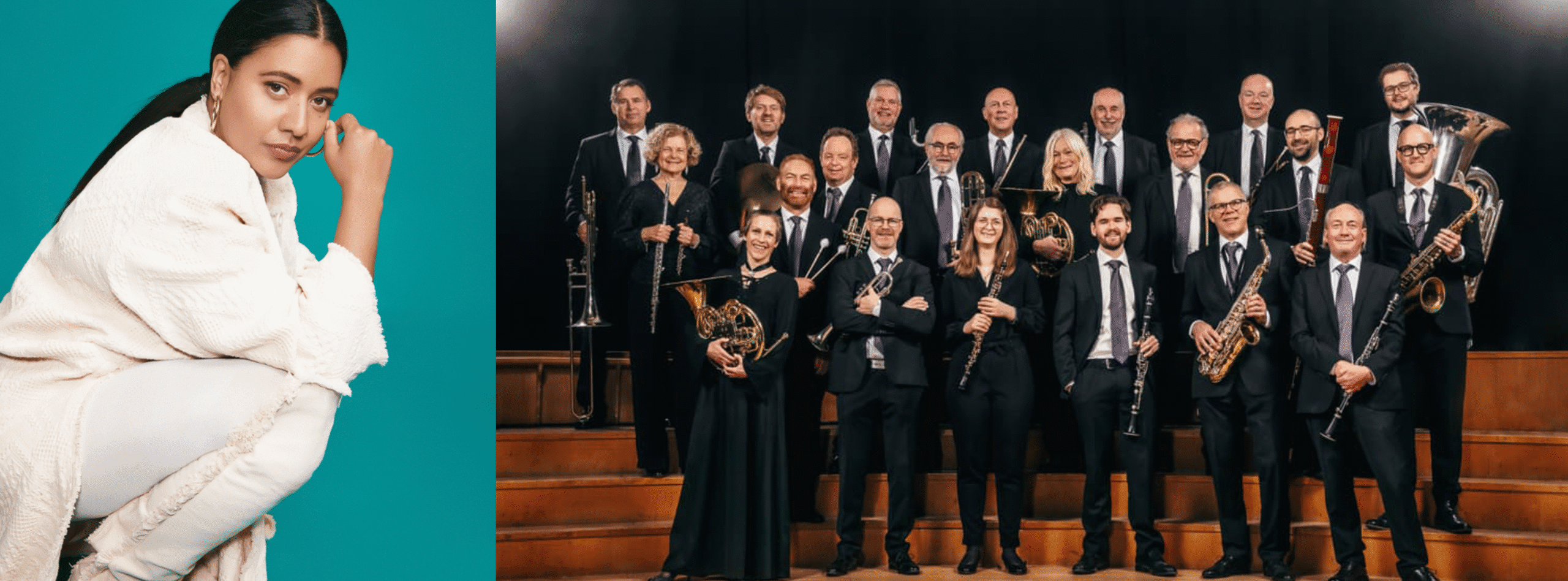 En bidl på GWO inmonterad bredvid en bild på Kristin Amparo mot turkos bakgrund.